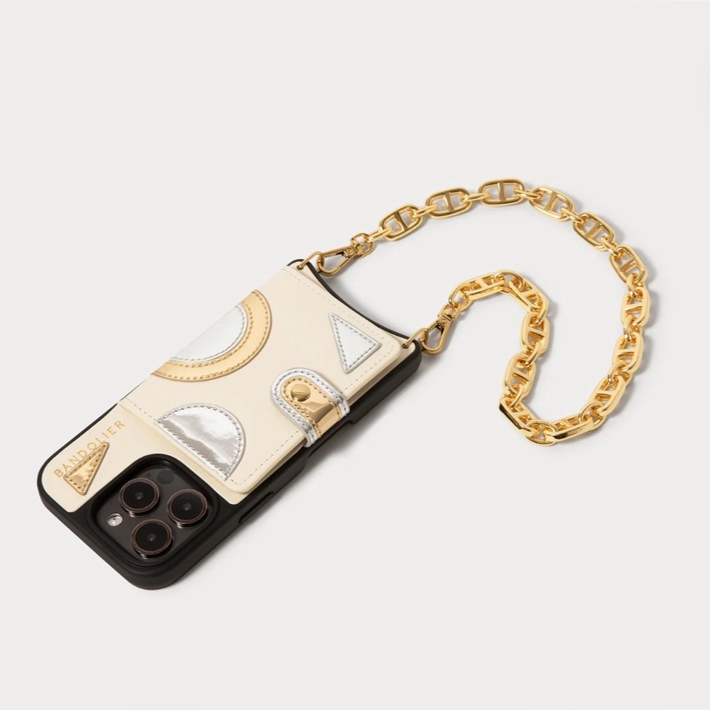 Bandolier Isla MagSafe Charging Wristlet Case for iPhone 16 Pro — Ivory & Gold